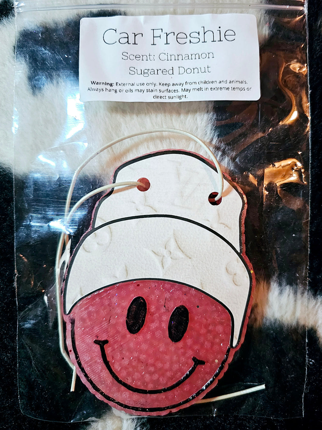 Freshie- Pink Smiley w/ White Beanie- Cinnamon Sugared Donut