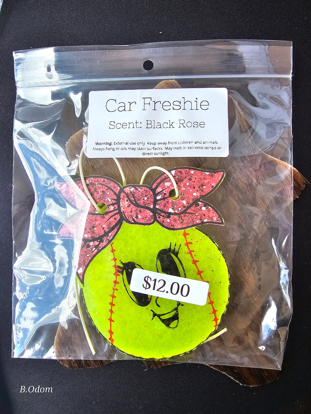 Freshie- Yellow Softball Pink Bow- Black Rose
