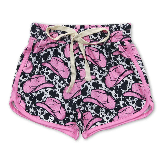 Girls Shorts- Pink & Cowprint w/ Cowgirl Hats